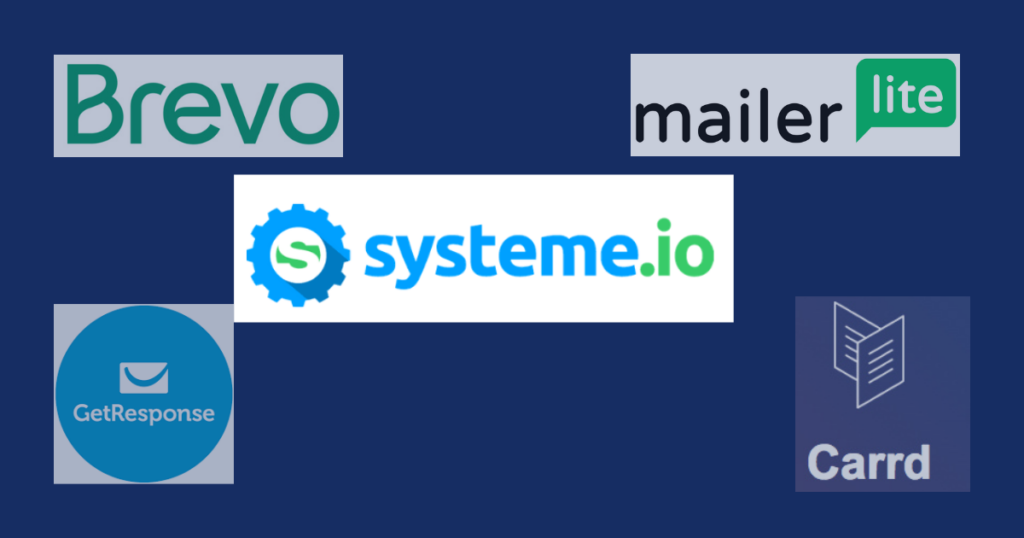 A collection of the best free marketing funnel builder logos and interfaces for 2026, featuring Systeme.io, MailerLite, and other top-rated tools.