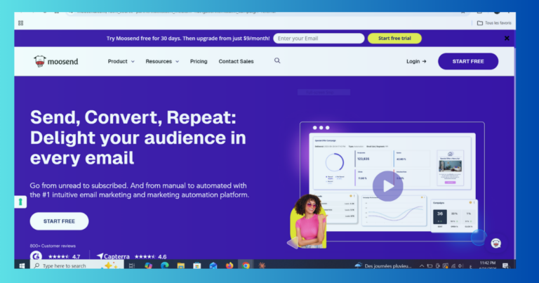 Moosend 2026 dashboard interface showing email marketing automation workflows, list management, and campaign analytics.