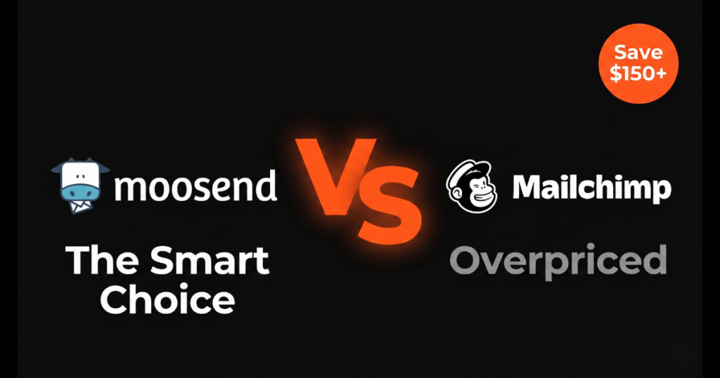 Moosend vs Mailchimp 2026: A detailed comparison for solo founders showing why Moosend is the best budget-friendly email marketing alternative.