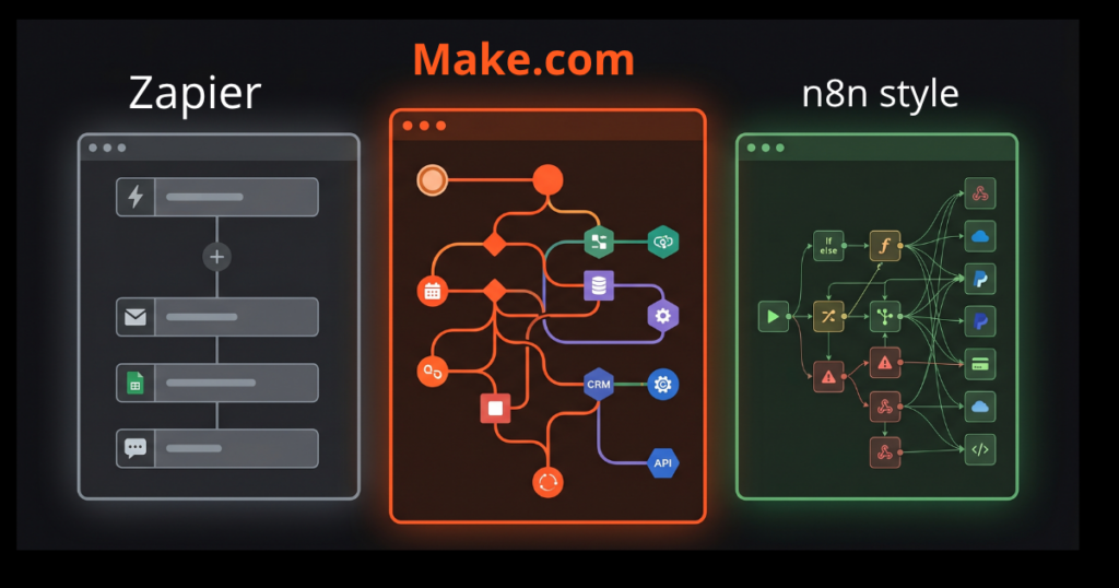 Zapier vs Make.com vs n8n 2026 — automation tools comparison for solo founders