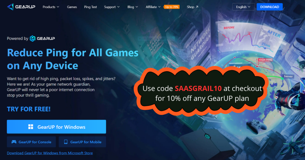 GearUP Booster review 2026 - game booster to reduce ping and lag