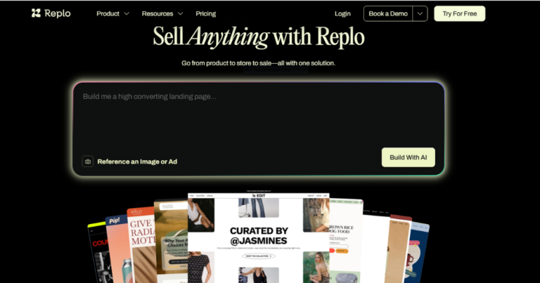 Replo visual editor interface for Shopify landing pages 2026